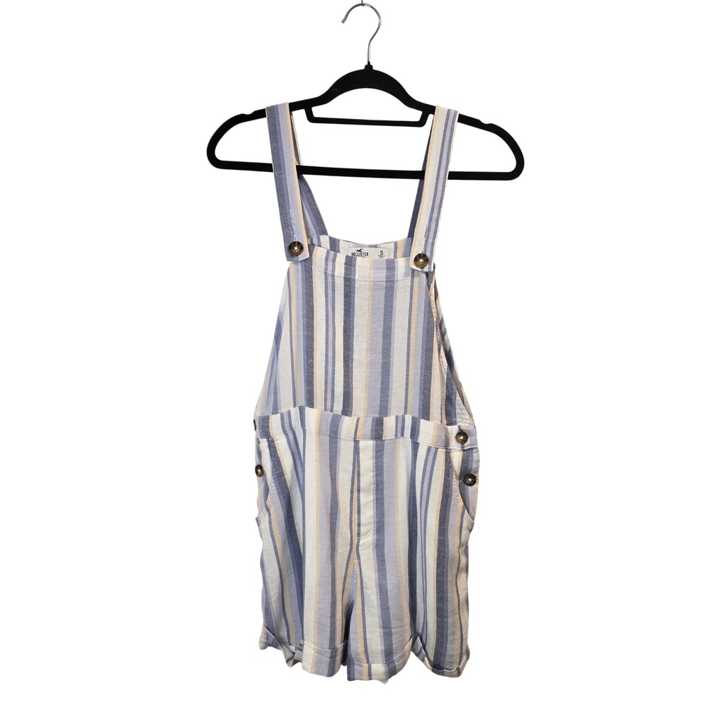 Hollister Shortalls Women Small Blue White Striped Linen Blend Summer Boho